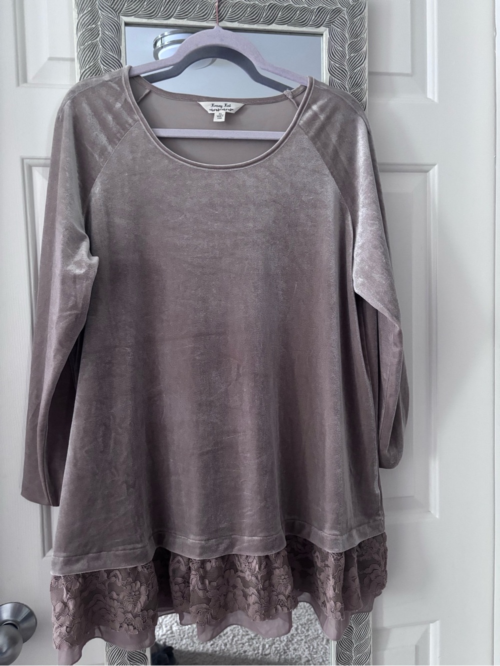 krazy kat Mauve Velvet Lace-Hem Tunic Top